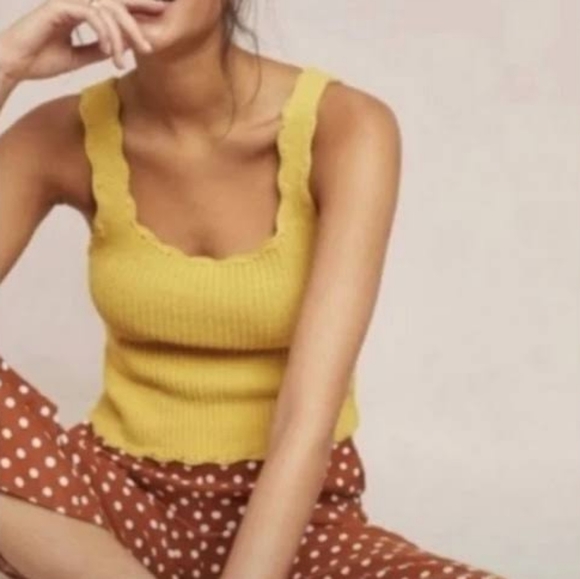 Anthropologie Tops - Anthropologie Moth Newport Scallop Square Neck Sweater Tank Top Women's L Yellow